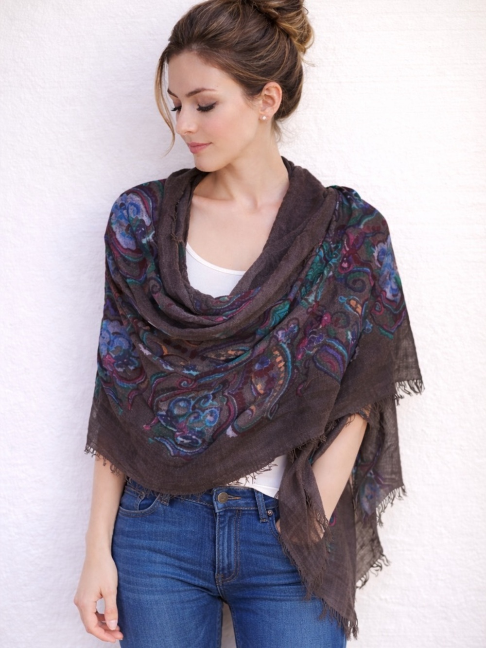 Boho Paisley Soft Wool Scarf Wrap Shawl 72x29